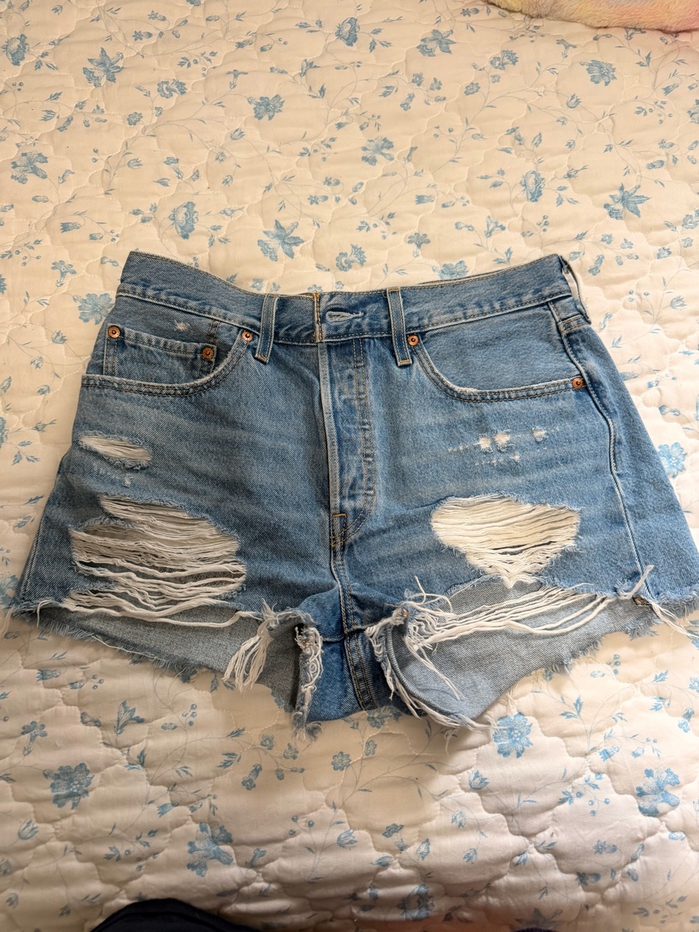 Levi's Distressed Light Blue Denim Cutoff Shorts